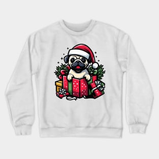 Pug In Present Dog Christmas Festive Santa Hat Crewneck Sweatshirt